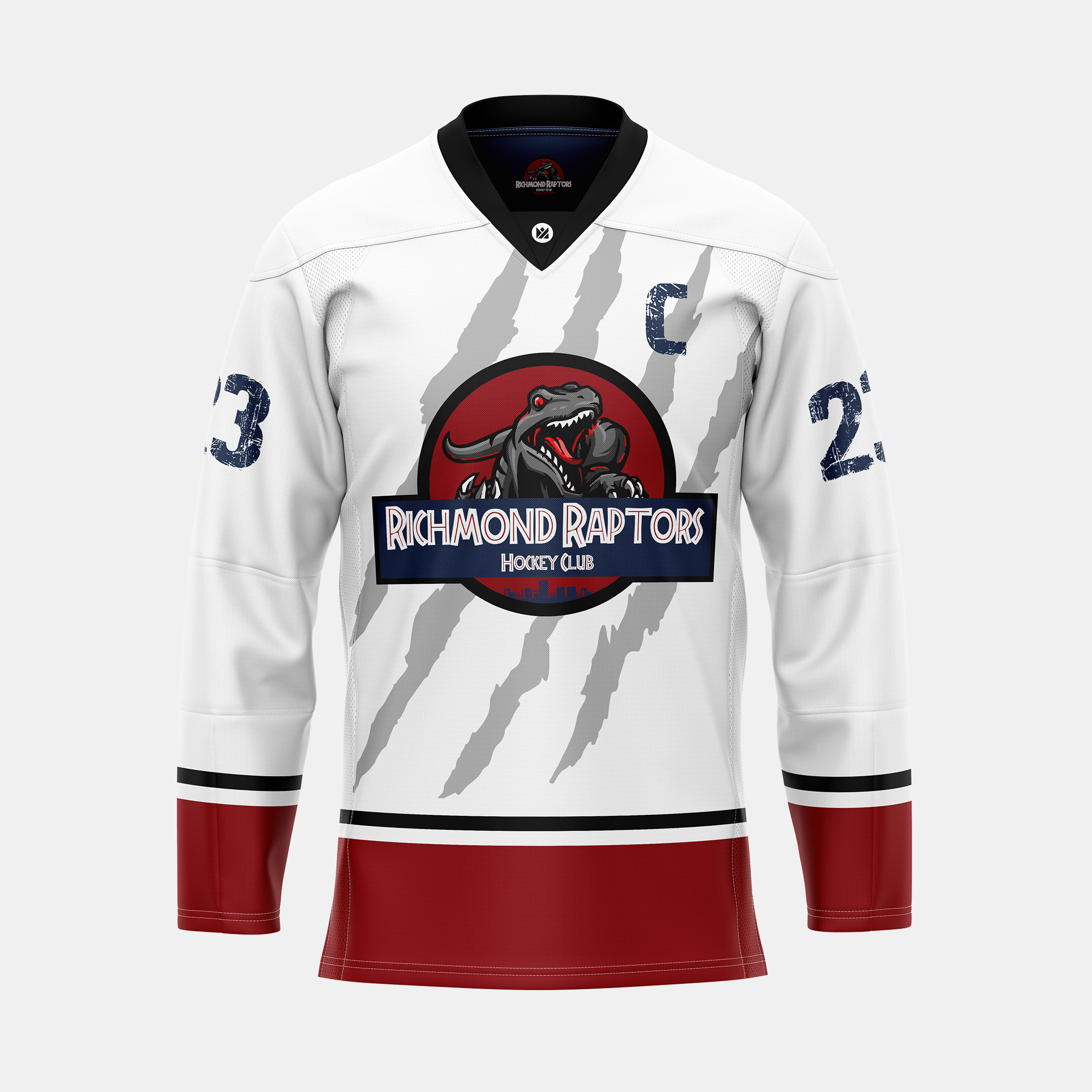 Richmond Raptors Reversible Hockey Jersey V Neck Front View White