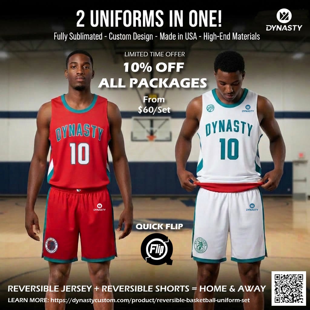 Reversible Basketball Uniform Set. 2 Uniforms in One. 10% OFF ALL Packages. Call 954-429-1091